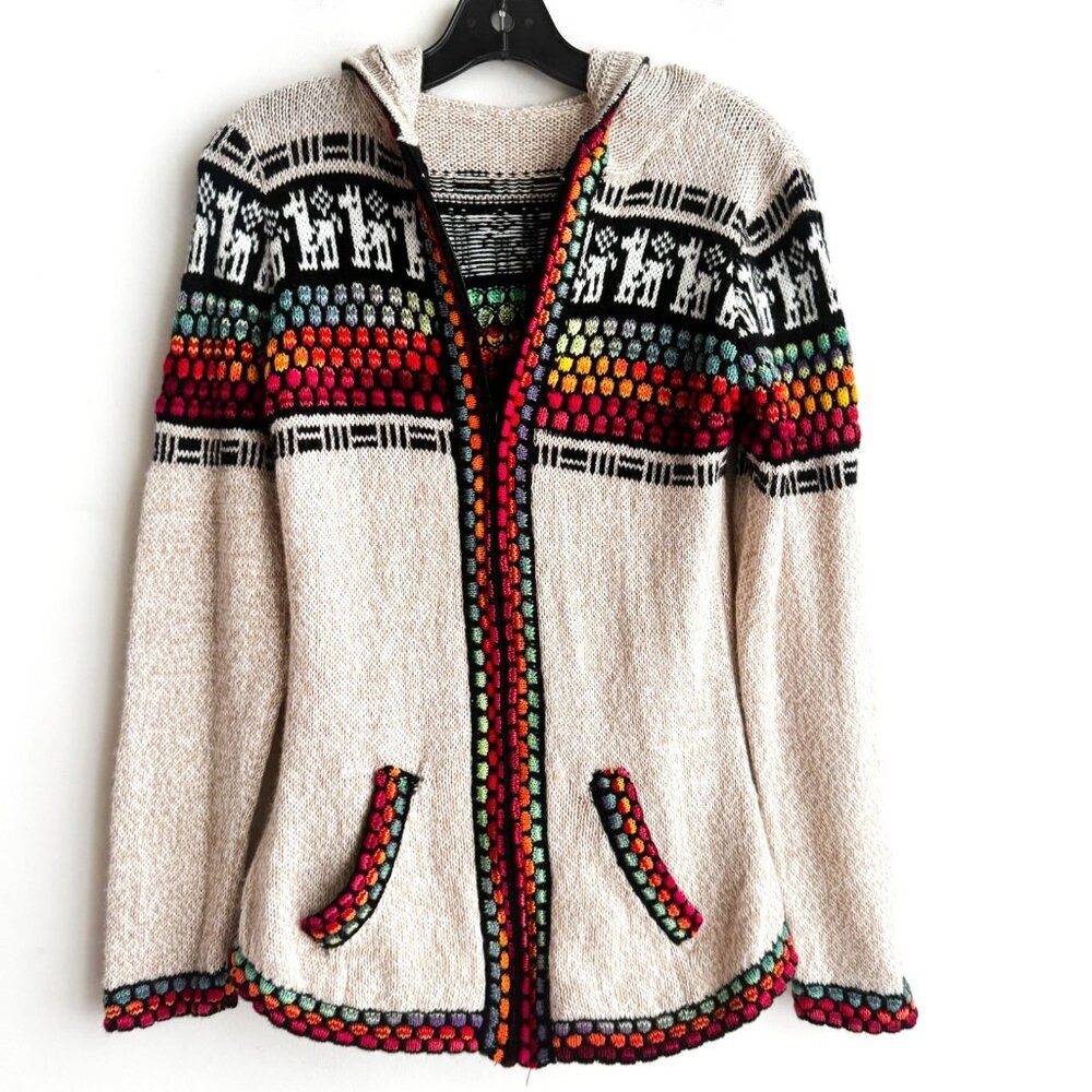Alpaca Super Soft Colourful Zip Up Hoodie Cardigan Sweater S - Picture 3 of 5